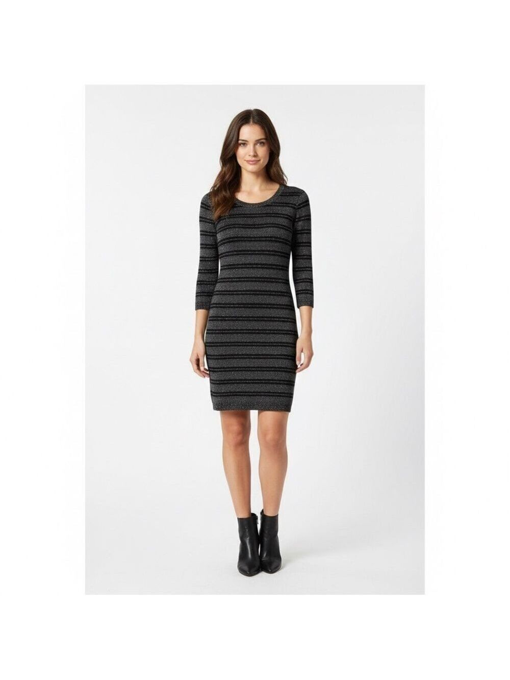 Club Monaco bodycon striped metallic round hem dress size XS stretch wool blend